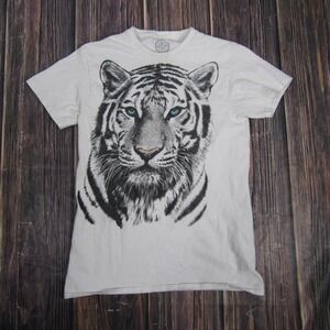 White Tiger Shirt Mens Small White Graphic DOM 100% Cotton Casual Tee Crewneck